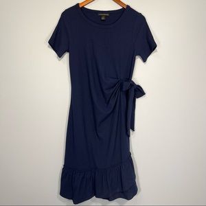 A Pea In The Pod Maternity Dress Womens Small S Navy Ruffled Hem Bow Faux Wrap
